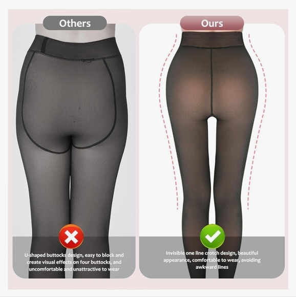 Fake Translucent Fleece Lined Black Pantyhose - Picture 3 of 8